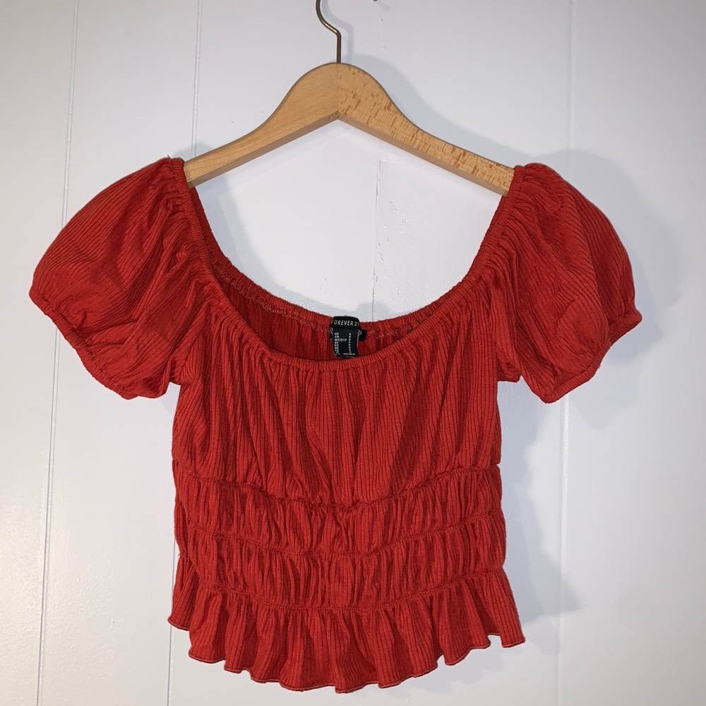 Red/Orange off the shoulder crop top